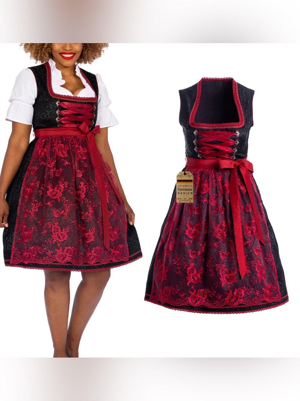 Bavaria Trachten Oktoberfest Bavarian Dirndl Dress Women’s US Size XS Red Black